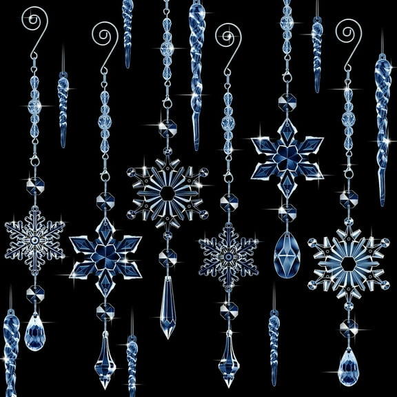 Dalrosia 32PCS Crystal Christmas Ornaments Crystal Hanging Snowflakes Acrylic Xmas Tree Icicle Drop Crystal Decorations with Hooks for Christmas Snow Party Winter