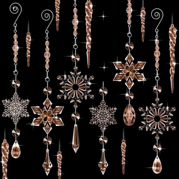 Dalrosia 32PCS Crystal Christmas Ornaments Crystal Hanging Snowflakes Acrylic Xmas Tree Icicle Drop Crystal Decorations with Hooks for Christmas Snow Party Winter