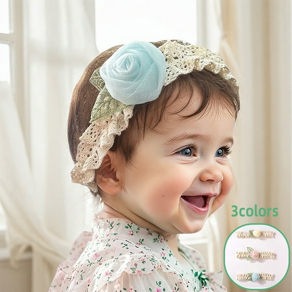 Dalrosia 3PCS Baby Girl Lace Headbands Flower Elastic Hairbands Hair Accessories Gift for Newborn Infant Toddlers