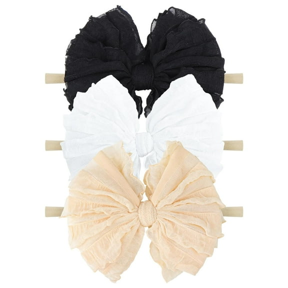 Dalrosia 3PCS Baby Girls Headbands Soft Elastic Headbands Newborn Lace Hair Bow Hair Accessories for Infant Baby Toddler Girls