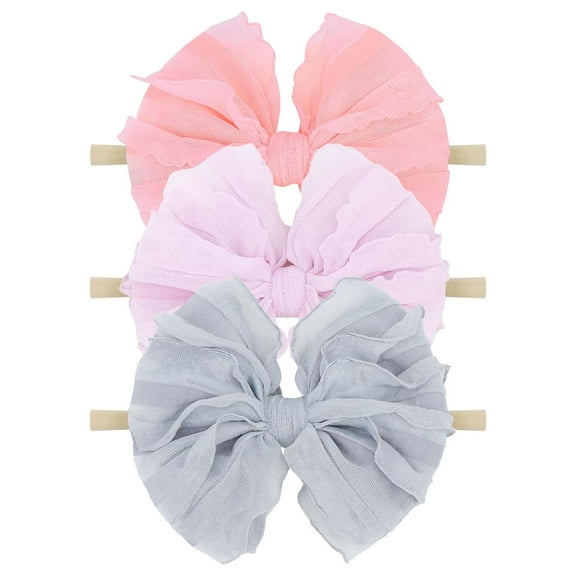 Dalrosia 3PCS Baby Girls Headbands Soft Elastic Headbands Newborn Lace Hair Bow Hair Accessories for Infant Baby Toddler Girls