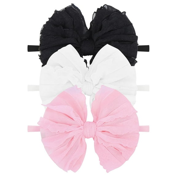 Dalrosia 3PCS Baby Girls Headbands Soft Elastic Headbands Newborn Lace Hair Bow Hair Accessories for Infant Baby Toddler Girls