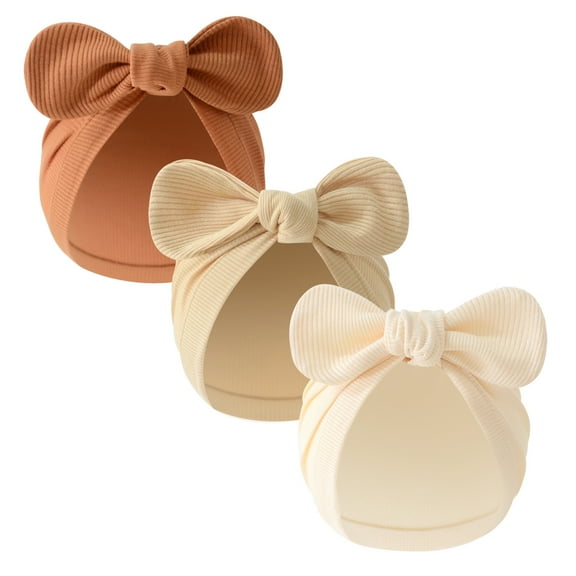 Dalrosia 3PCS Baby Girls Turban Hats with Bow Newborn Hospital Caps Bonnet Beanies Headwraps for Infants Toddlers