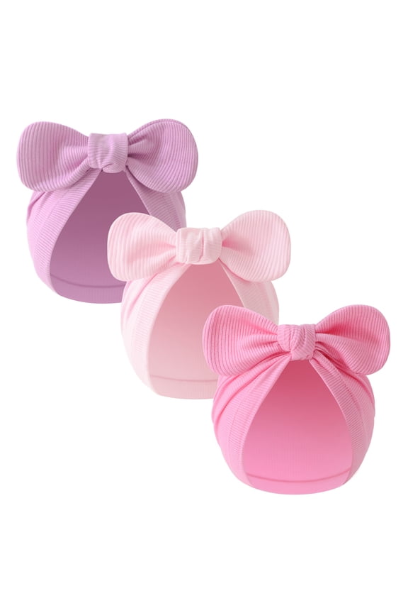 3PCS Baby Girls Turban Hats with Bow Newborn Hospital Caps Bonnet Beanies Headwraps for Infants Toddlers