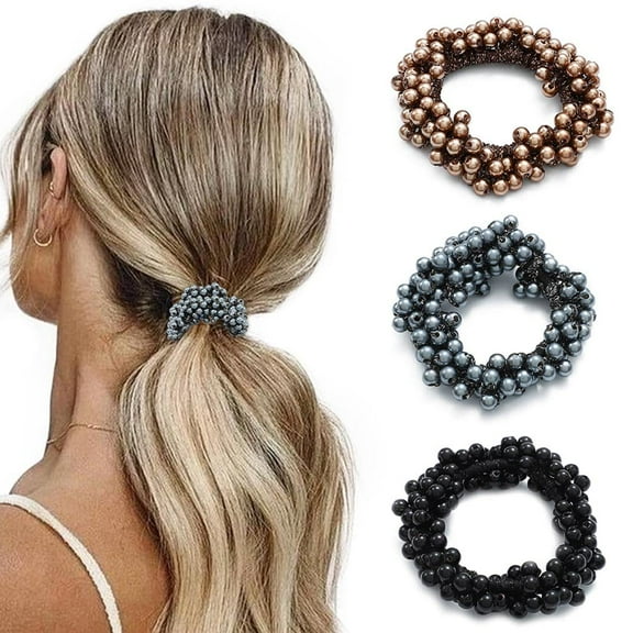 Dalrosia 3PCS Bead Hair Ties for Thin Hair Bridal Hair Scrunchies, Stretchable Hair Elastics Pearl Hair Accessories for Women Girls