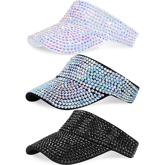 Dalrosia 3PCS Bling Rhinestone Beach Hat Sport Sun Visor Hat for Women Men Outdoor Adjustable Summer Cap for Cycling Running