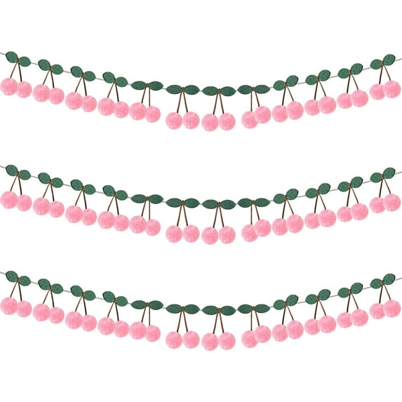 Dalrosia 3PCS Cherry Garland Decoration Cherries Birthday Decoration Christmas Pompom Felt Bunting Cherries 6.6 Ft Garland Colorful DIY Fruit Hanging for Baby Birthday Wedding