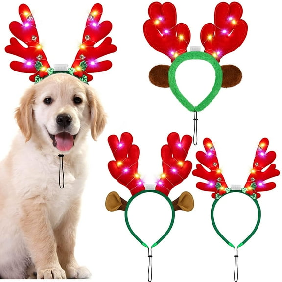 Dalrosia 3PCS Christmas Reindeer Dog Headband Puppy Xmas Antlers Headwear Holiday Pet Costume Accessory