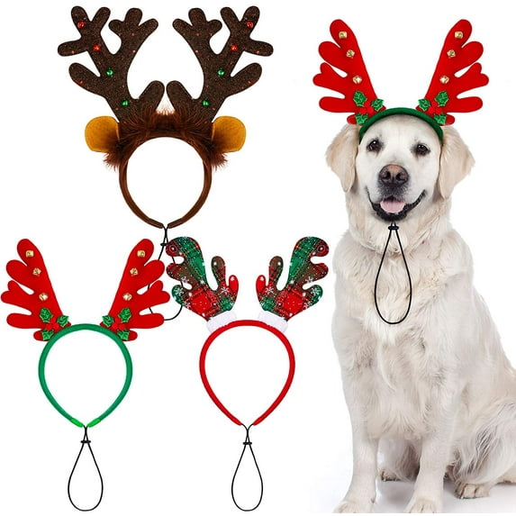 Dalrosia 3PCS Christmas Reindeer Dog Headband Puppy Xmas Antlers Headwear Holiday Pet Costume Accessory