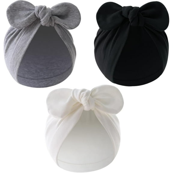 Dalrosia 3PCS Newborn Baby Bow Knot Turban Hat Infant Toddler Hospital Hat Cotton Head Wrap Beanie Cap