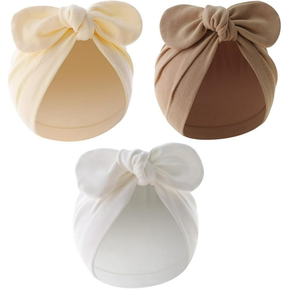 Dalrosia 3PCS Newborn Baby Bow Knot Turban Hat Infant Toddler Hospital Hat Cotton Head Wrap Beanie Cap
