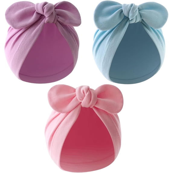 Dalrosia 3PCS Newborn Baby Bow Knot Turban Hat Infant Toddler Hospital Hat Cotton Head Wrap Beanie Cap