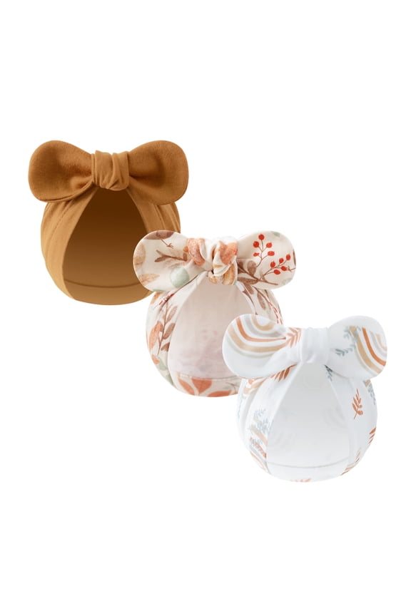 3PCS Newborn Baby Girls Hats Hospital Hat Baby Cotton Beanie Infant Big Bow Hats for 0-6 Months