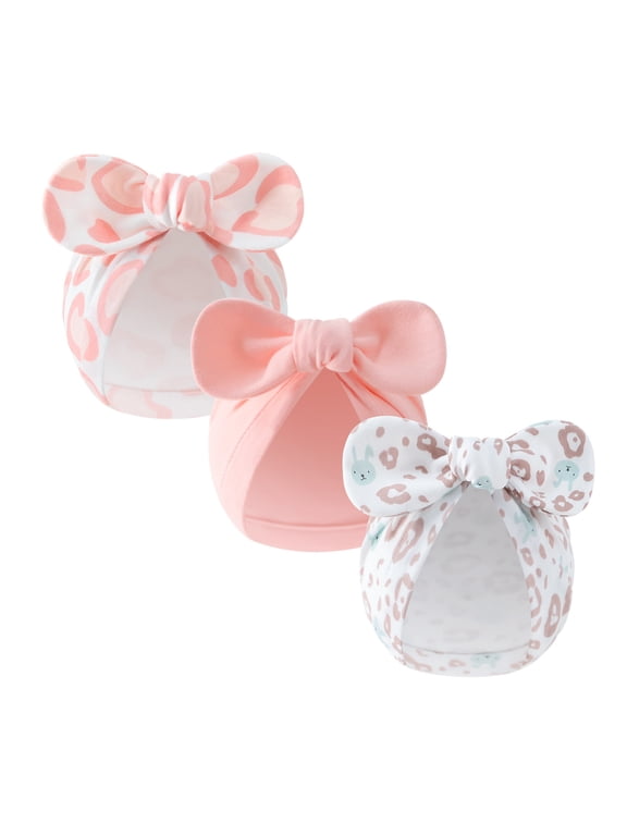 3PCS Newborn Baby Girls Hats Hospital Hat Baby Cotton Beanie Infant Big Bow Hats for 0-6 Months
