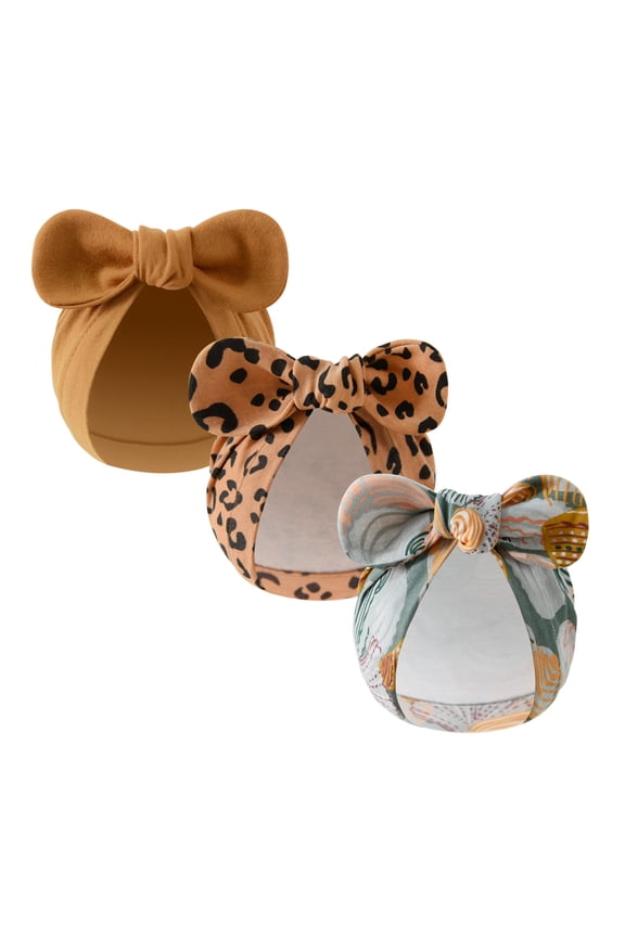 3PCS Newborn Baby Girls Hats Hospital Hat Baby Cotton Beanie Infant Big Bow Hats for 0-6 Months