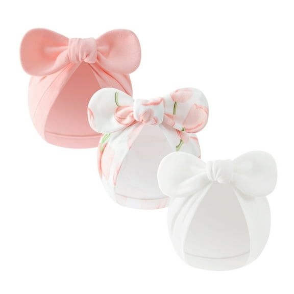 Dalrosia 3PCS Newborn Baby Girls Hats Hospital Hat Baby Cotton Beanie Infant Big Bow Hats for 0-6 Months