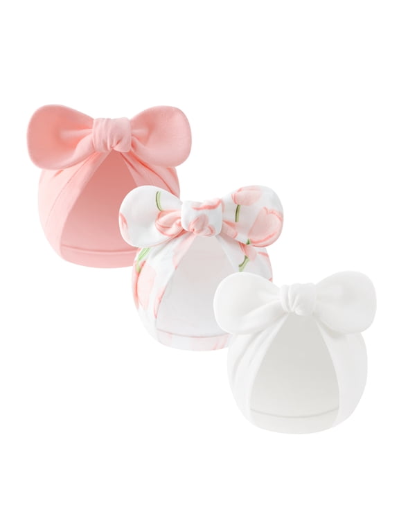 3PCS Newborn Baby Girls Hats Hospital Hat Baby Cotton Beanie Infant Big Bow Hats for 0-6 Months