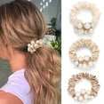 thumbnail image 1 of Dalrosia 3PCS Pearl Hair Ties Elastic Satin Hair Scrunchies Pearls Ponytail Holder Hair Accessories for Women, 1 of 5