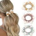 thumbnail image 1 of Dalrosia 3PCS Pearl Hair Ties Rhinestone Ponytail Holder Bead Hair Scrunchies Elastic Hair Band Hair Accessories for Women and Girls, 1 of 6
