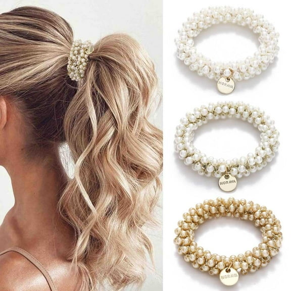 Dalrosia 3PCS Pearl Hair Ties Rhinestone Ponytail Holder Bead Hair Scrunchies Elastic Hair Bands Hair Accessories for Women and Girls