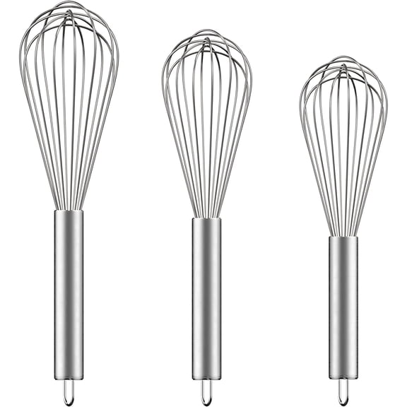 Dalrosia 3PCS Stainless Steel Whisks 8"+10"+12", Wire Whisk Set Kitchen wisks for Cooking, Blending, Whisking, Beating, Stirring