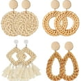 thumbnail image 1 of Dalrosia 4 Pairs Rattan Earrings for Women Beach Essentials Tassel Dangle Boho Straw Earrings, 1 of 6