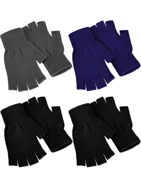 4 Pairs Women Fingerless Gloves Winter Half Finger Knit Gloves for Women Men
