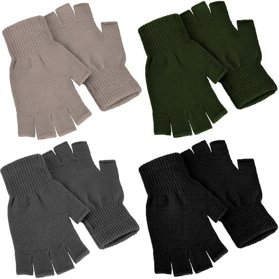 Dalrosia 4 Pairs Women Fingerless Gloves Winter Half Finger Knit Gloves for Women Men