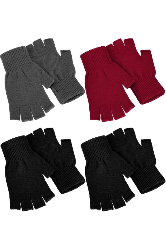 4 Pairs Women Fingerless Gloves Winter Half Finger Knit Gloves for Women Men