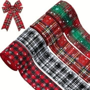 Dalrosia 4 Rolls Christmas Buffalo Plaid Ribbon Wired Edge 20 Yard Plaid Burlap Ribbon Christmas Checked Burlap Ribbon for Christmas Tree Wrapping Crafts Decoration 2.5 inch Width