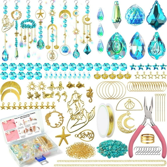 Dalrosia 410PCS Suncatcher Making Kits for Adults Crystal Sun Catchers Crafts with Hooks Chains Pendants Rainbow Maker for Window Hanging Prism Indoor Outdoor Garden Xmas Wedding Party Decor