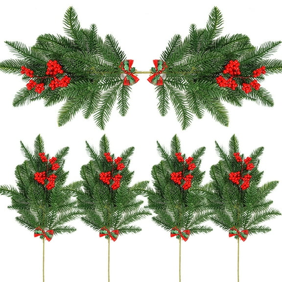 Dalrosia 4PCS Artificial Pine Picks, Artificial Red Berry Stems with Snow Flocked Holly Christmas Berries Pinecone Ball Branches Faux Berry Spray Sprigs Twigs Christmas Tree Decorations