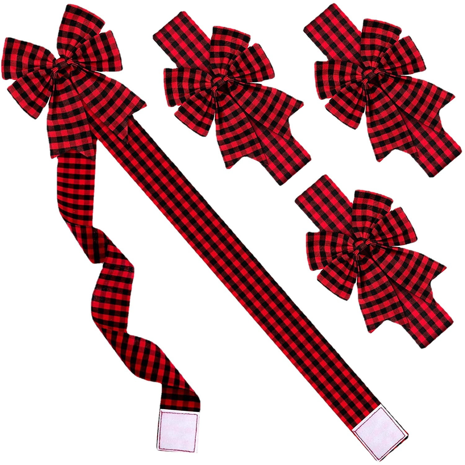 Door Ribbons Dalrosia 4PCS Christmas Cabinet Ribbon Bows Red Black Buffalo Plaid ...