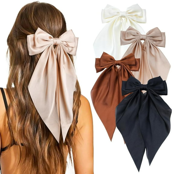 Dalrosia 4PCS Hair Bows for Women, Big Bow Hair Clips for Girls, Silky Satin Hair Bow Clips Oversized, Large Cute Aesthetic Hair Accessories Gifts Holiday