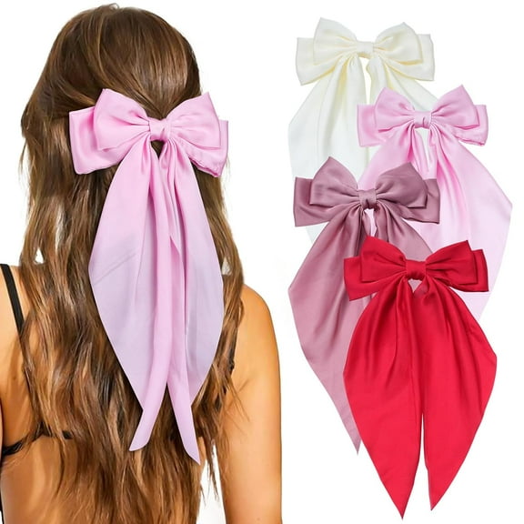 Dalrosia 4PCS Hair Bows for Women, Big Bow Hair Clips for Girls, Silky Satin Hair Bow Clips Oversized, Large Cute Aesthetic Hair Accessories Gifts Holiday