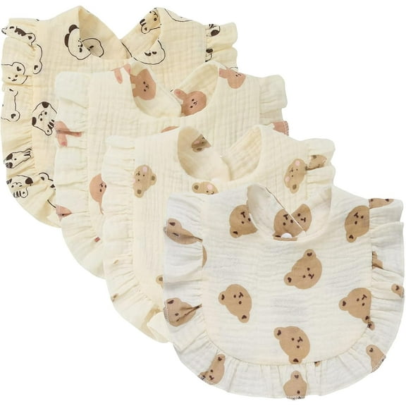 Dalrosia 4PCS Large Muslin Baby Girl Bibs Drool Teething Bibs Lap Shoulder for Boy Girls Teething