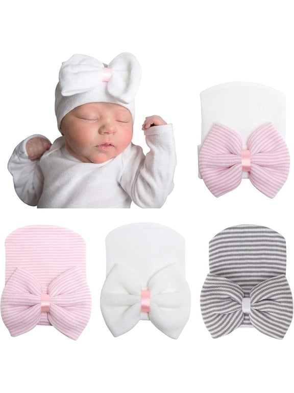 4PCS Newborn Baby Caps for Baby Girls Baby Hats Scratch Soft Hospital Hat Infant Hats with Bow