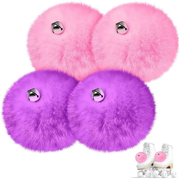 Dalrosia 4PCS Roller Skate Pom Poms with Bells for Women Girls Princess Fluffy Tie-on Roller Skate Pom Poms Fuzzy Pom Poms for Quad Roller Skate Accessories