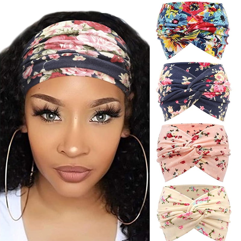 4pcs Wide Floral Headbands Twisted Knot Hair Bands Brown Women Girls Amazon.com: Huachi 4 Packs Thick Boho Stylish Floral Turban  main image 3