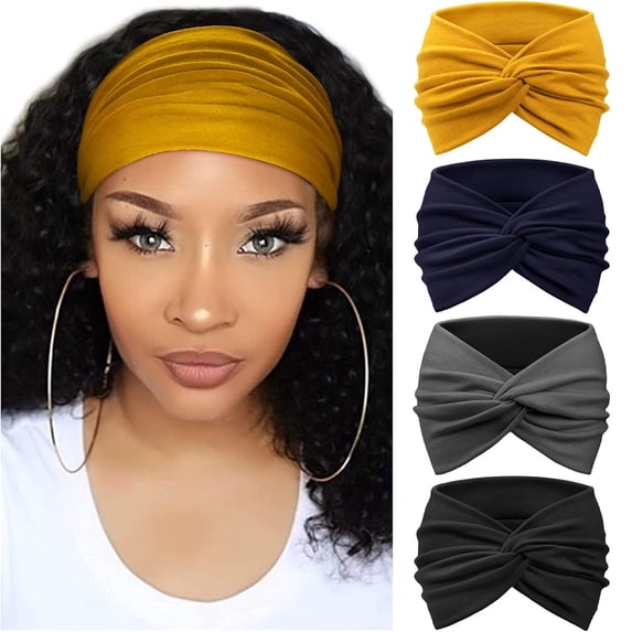 Dalrosia 4PCS Wide Headbands for Women Large Turban Headband Boho Head Wrap Elastic Hairbands Hair Twisted Knot Hair Accessories