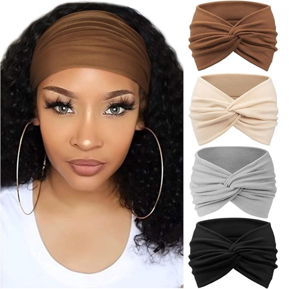 Dalrosia 4PCS Wide Headbands for Women Large Turban Headband Boho Head Wrap Elastic Hairbands Hair Twisted Knot Hair Accessories
