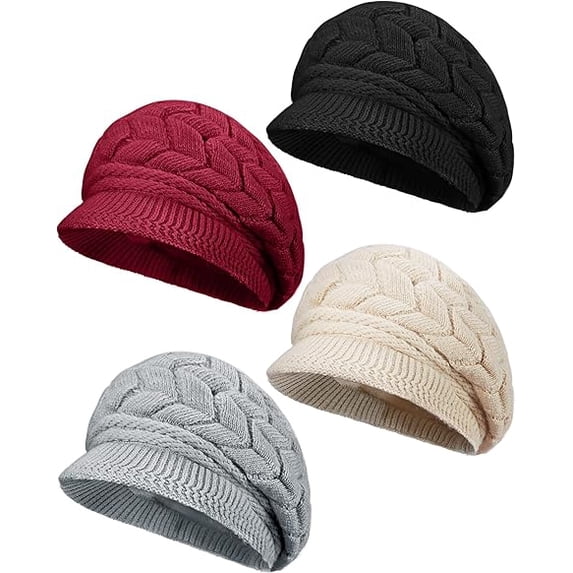 Dalrosia 4PCS Womens Winter Beanie Warm Knitted Slouchy Wool Hats Cap with Visor