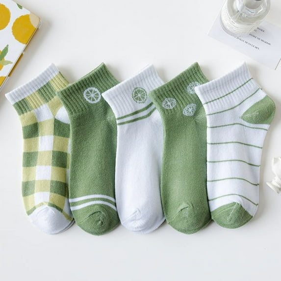 Dalrosia 5 Pairs Women Ankle Socks Low Cut Thin Sock Lightweight Cute Pattern Color Soft Sock