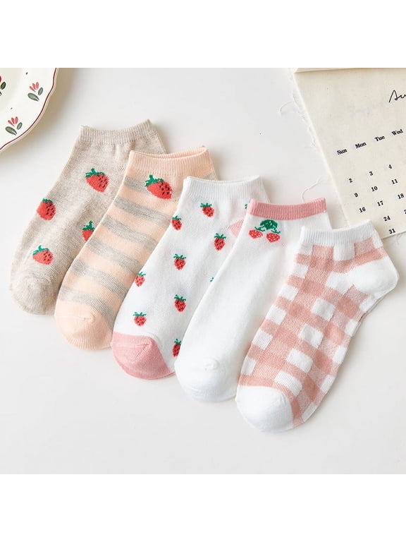 5 Pairs Women Ankle Socks Low Cut Thin Sock Lightweight Cute Pattern Color Soft Sock