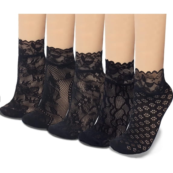 Dalrosia 5 Pairs Women's Lace Ankle Socks Mesh Lace Fishnet Ankle Socks for Girls Accessories Dress