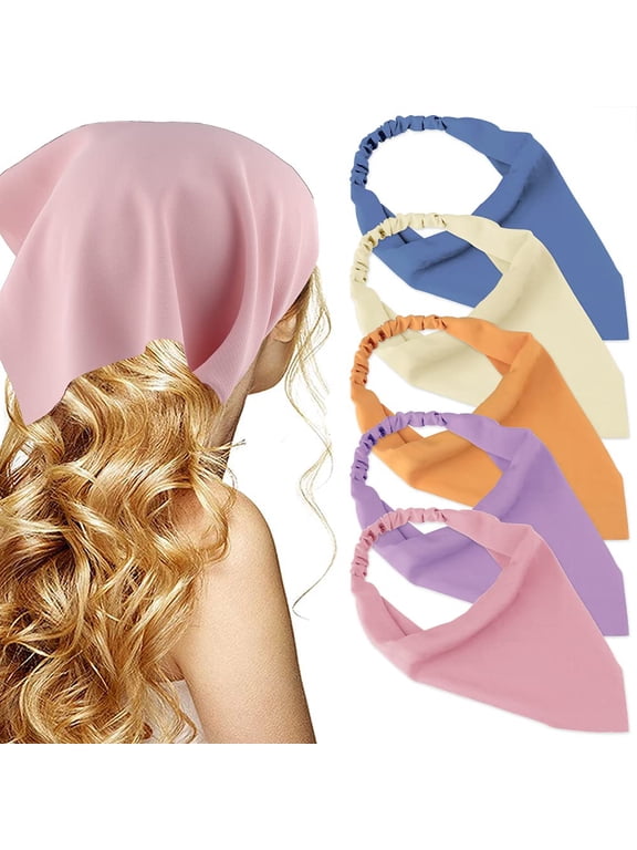 5PCS Floral Elastic Hair Bandanas Scarf Headband Chiffon Head Kerchief Floral Printed Turban Boho Headbands Hair Bandanas for Women Girls Hair Accessories