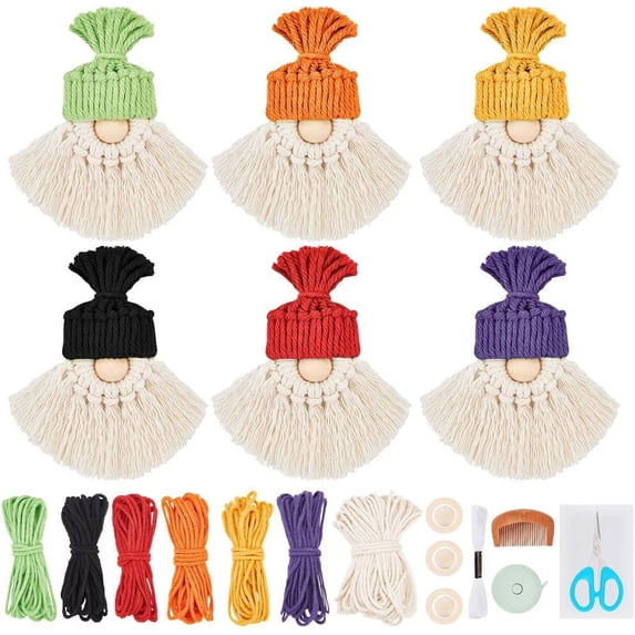Dalrosia 6 Set DIY Macrame Christmas Gnomes Santa Claus Kit DIY Macrame Santa Claus for Christmas Tree Decor Christmas Tree Hanging Gnomes Santa Elf Instructions Included Holiday Decor