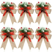 Dalrosia 6PCS Christmas Bows with Pine Cones Pine Needles Xmas Buffalo Plaid Bows Black White Plaid Ribbon Christmas Tree Wreath Decoration for Xmas Parties Indoor Outdoor Crafts DIY Decor