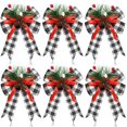thumbnail image 1 of Dalrosia 6PCS Christmas Bows with Pine Cones Pine Needles Xmas Buffalo Plaid Bows Black White Plaid Ribbon Christmas Tree Wreath Decoration for Xmas Parties Indoor Outdoor Crafts DIY Decor, 1 of 4