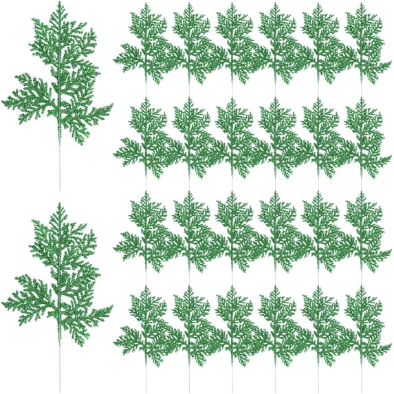 Dalrosia 6PCS Christmas Glitter Leaves Boston Fern Leave Picks Sprays Giltter Stems for Christmas Tree DIY Xmas Wreath Garland Home Decor